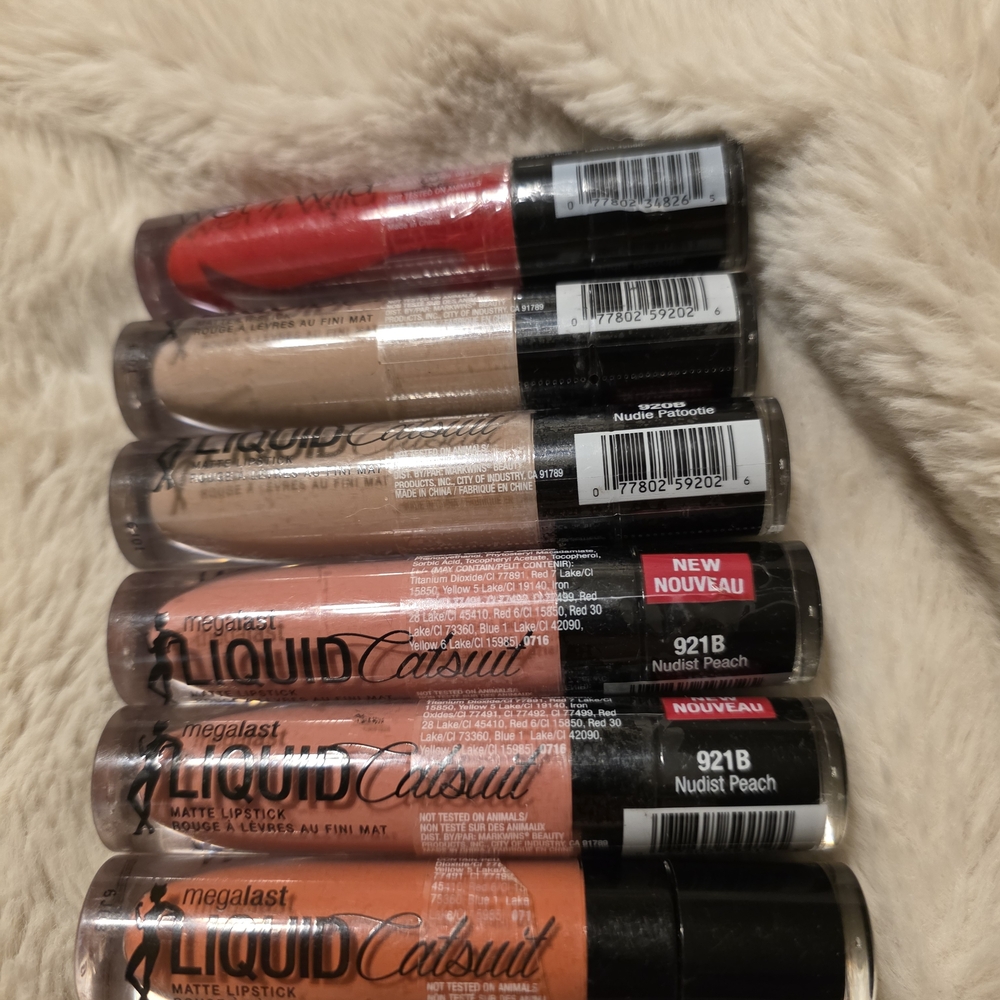 wet n wild Megalast Liquid Catsuit Lipsticks - Red, Peach, Nude, Coral Set